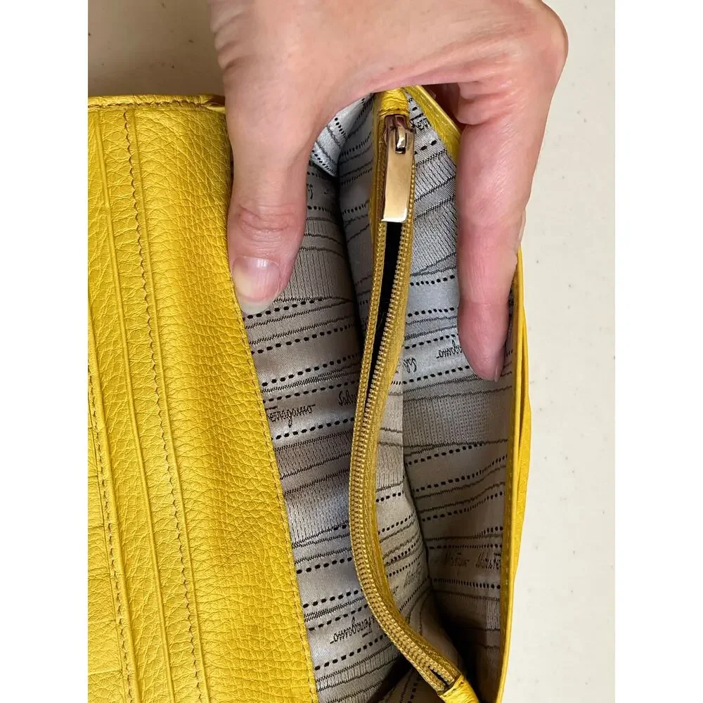 Salvatore Ferragamo Gancini Leather Long Wallet Yellow Luxury Designer Italy